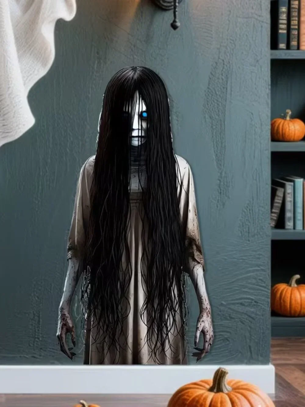 Halloween Dark Goth Floor and Wall 3d Scary Girl Long Hair Sticker Decor 12